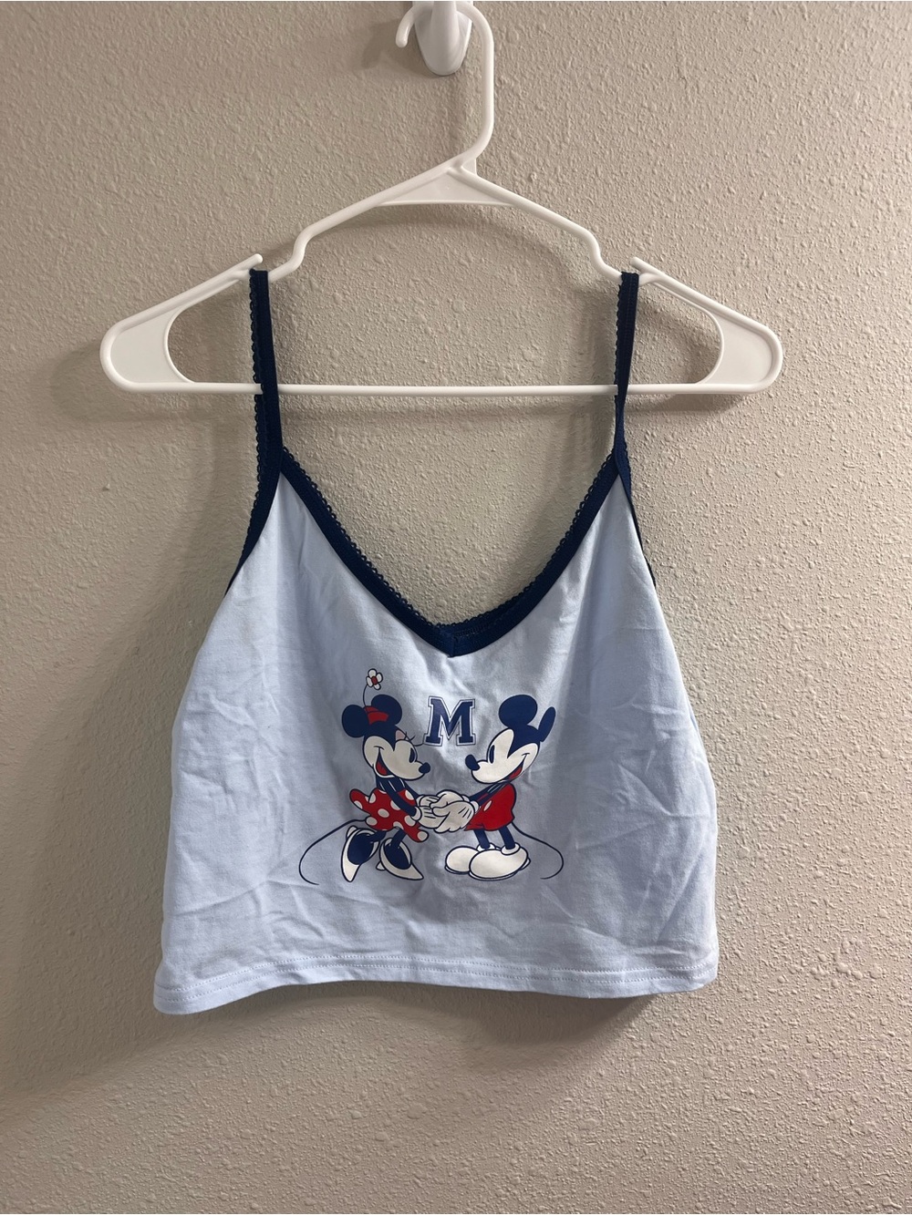 Disney Light Blue Minnie & Mickey Cartoon Cami with Navy Trim